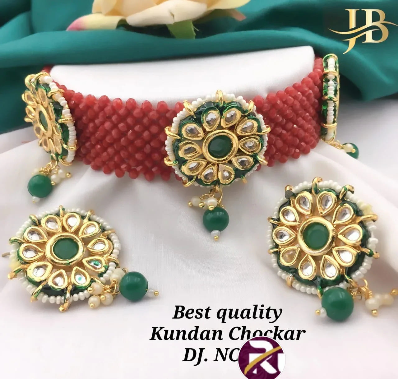 Beautiful Designer Crystal Moti &amp; Kundan Stone and Diamond set with Earrings