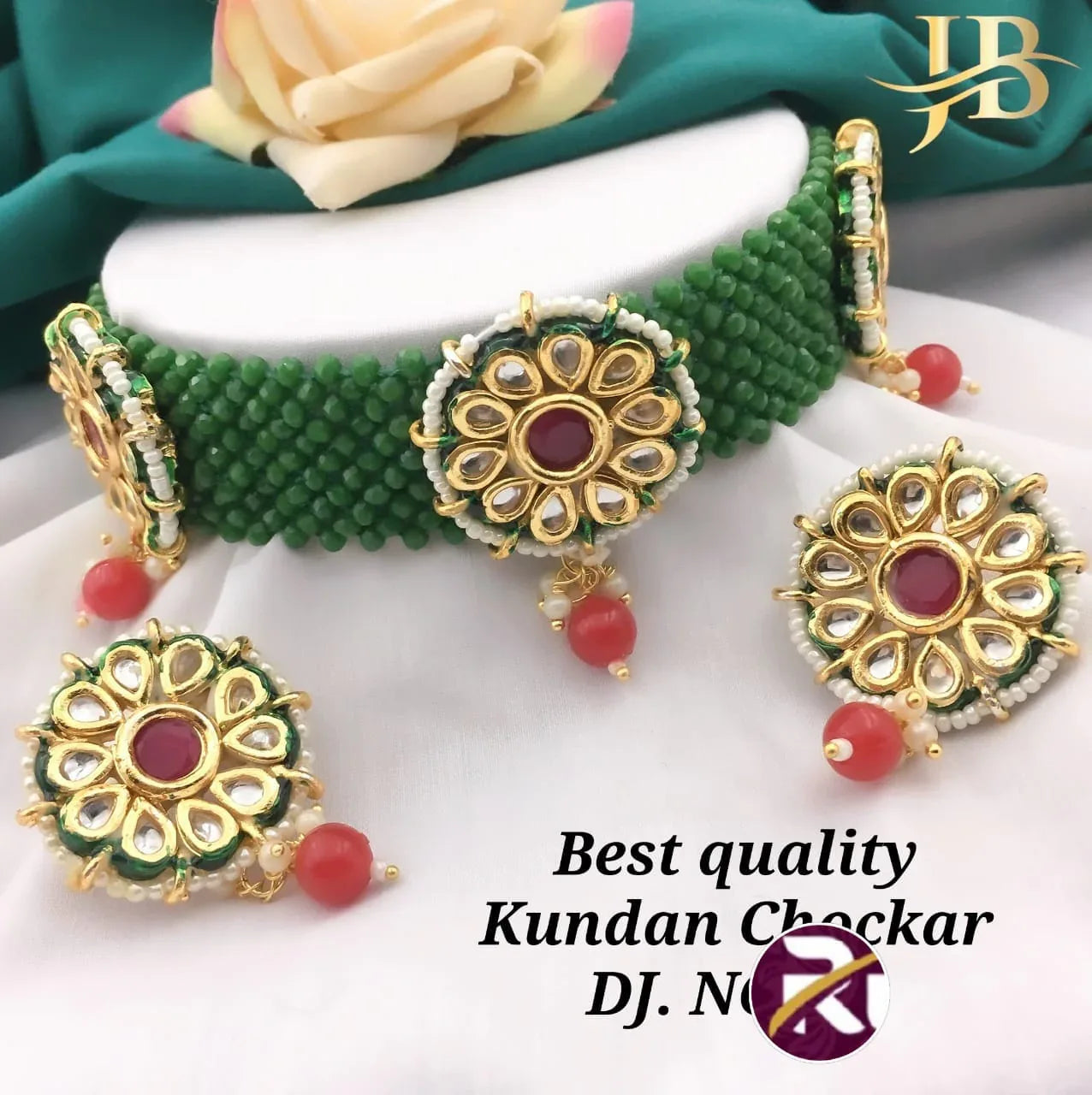 Beautiful Designer Crystal Moti &amp; Kundan Stone and Diamond set with Earrings