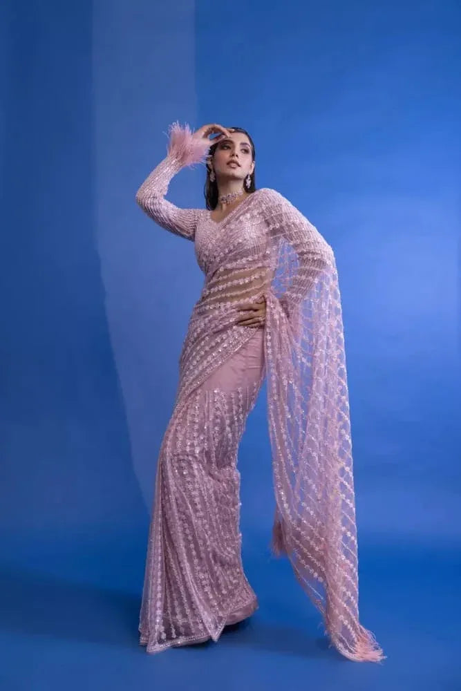 Beautiful Designer Heavy Butterfly Net Exclusive Sequanc Saree Design 5055