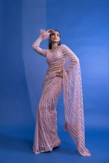 Beautiful Designer Heavy Butterfly Net Exclusive Sequanc Saree Design 5055