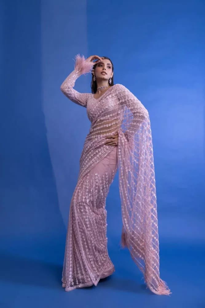 Beautiful Designer Heavy Butterfly Net Exclusive Sequanc Saree Design 5055