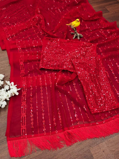 Beautiful Designer Heavy Butterfly Net Exclusive Sequanc Saree Design 5055