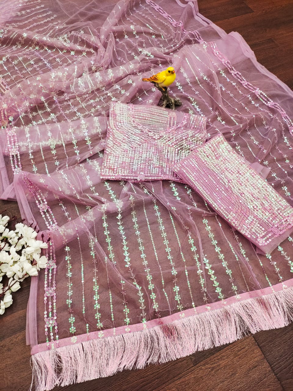Beautiful Designer Heavy Butterfly Net Exclusive Sequanc Saree Design 5055