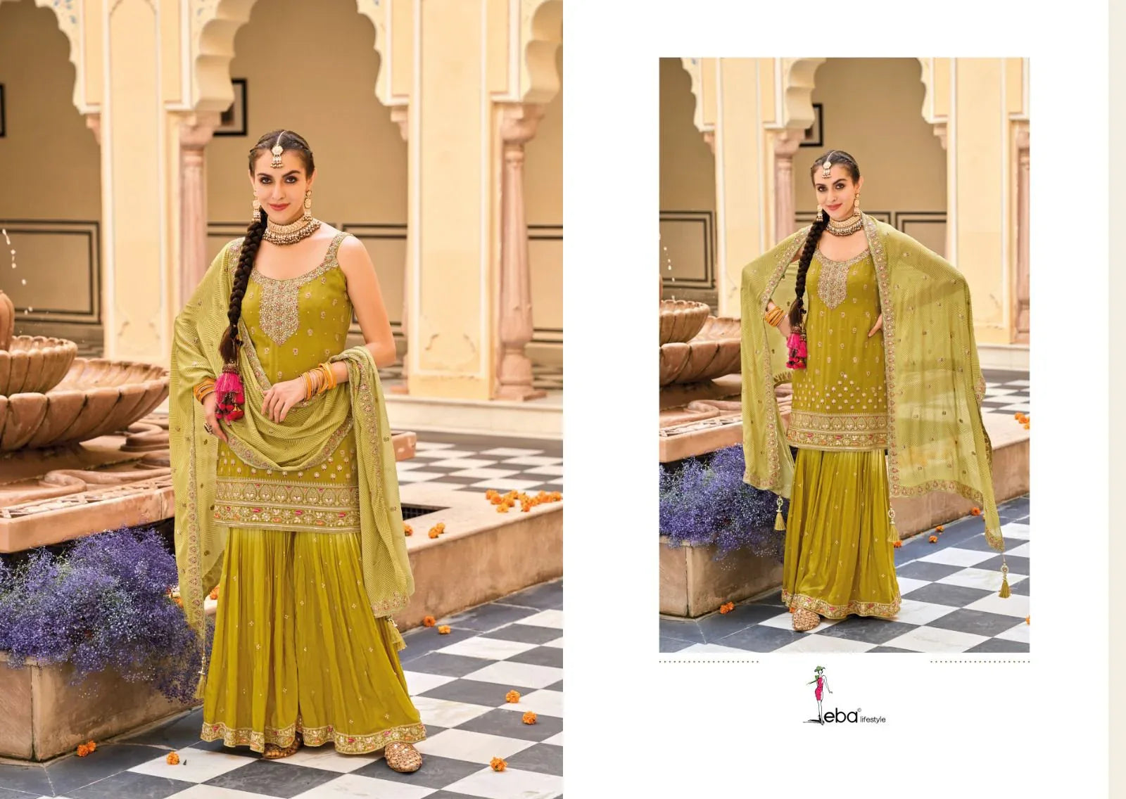 Eba Lifestyle Alfaaz Wedding Wear Embroidery Work Kurti Plazo