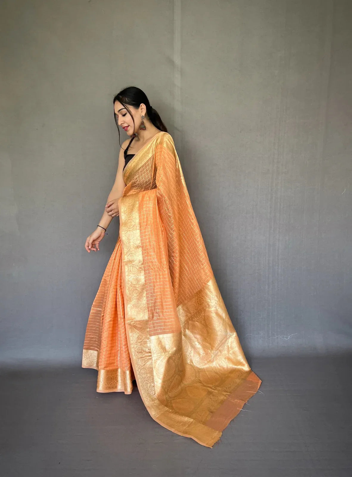 Beautiful Designer Organza Checks Saree