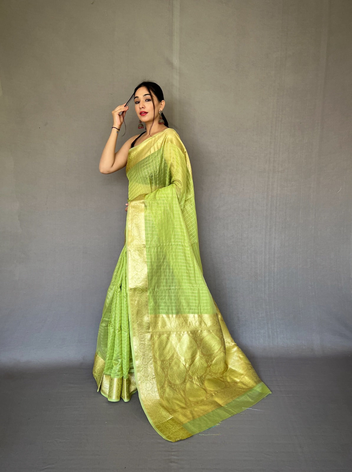 Beautiful Designer Organza Checks Saree