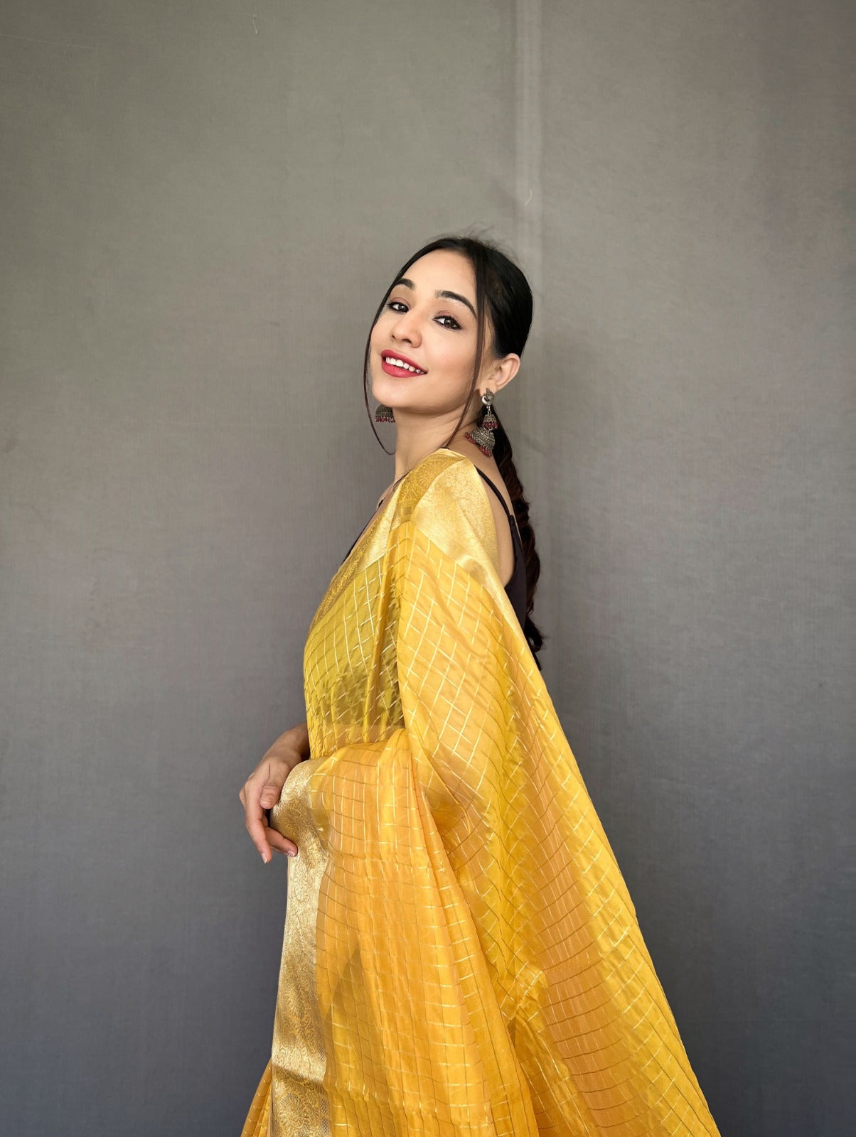 Beautiful Designer Organza Checks Saree