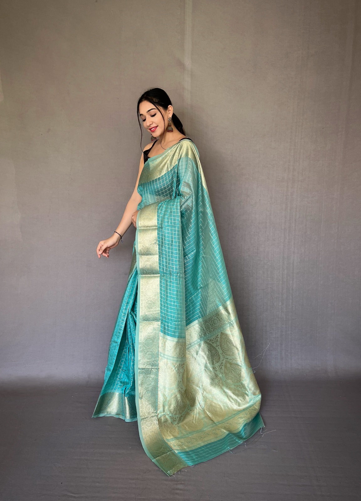 Beautiful Designer Organza Checks Saree