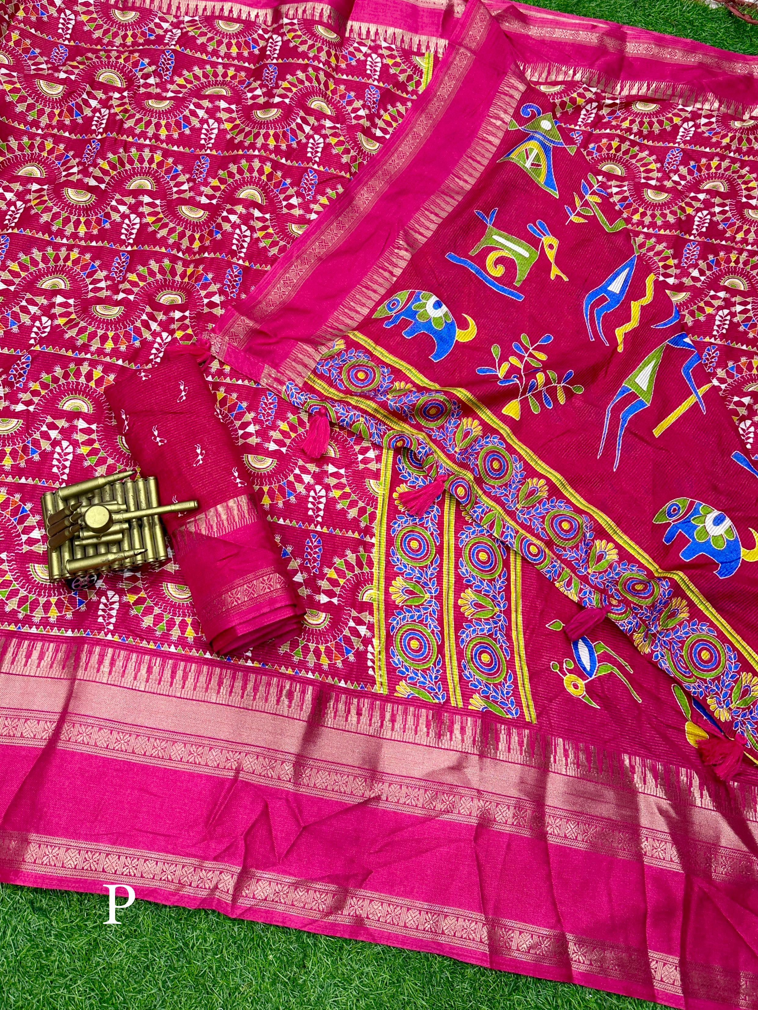 Beautiful Designer Chaitra Kalamkari Print Saree With Zari Boder