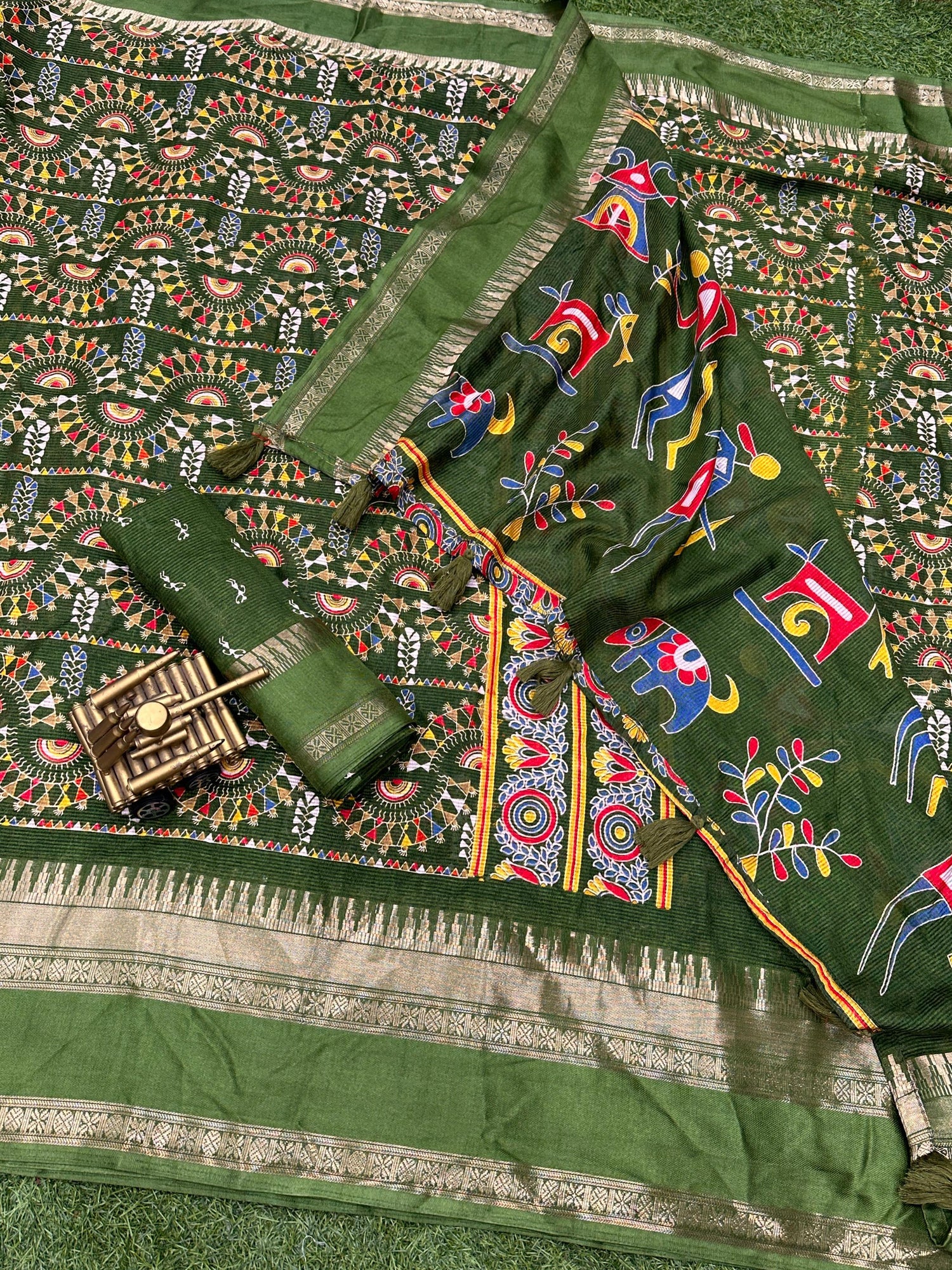 Beautiful Designer Chaitra Kalamkari Print Saree With Zari Boder