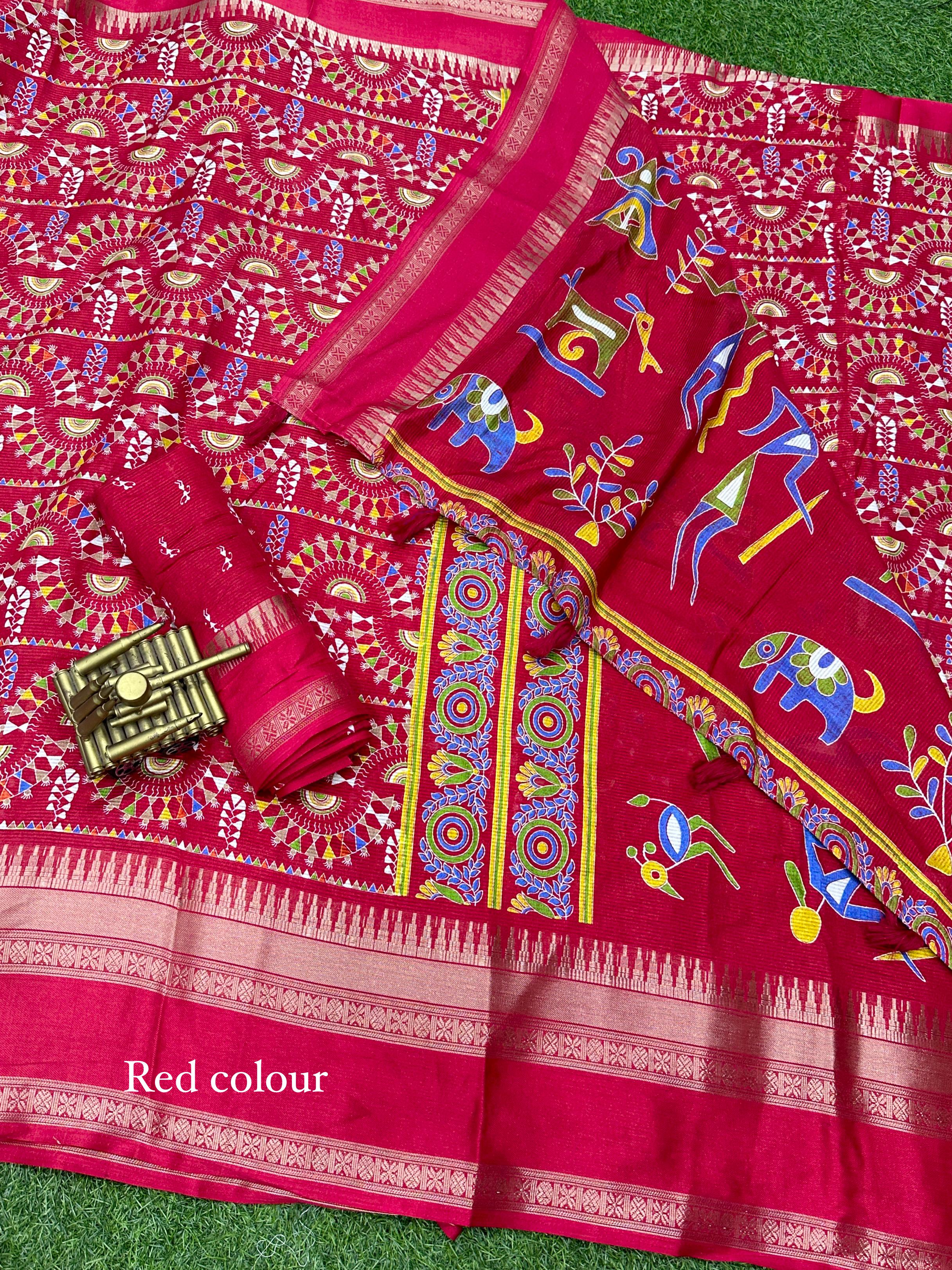 Beautiful Designer Chaitra Kalamkari Print Saree With Zari Boder