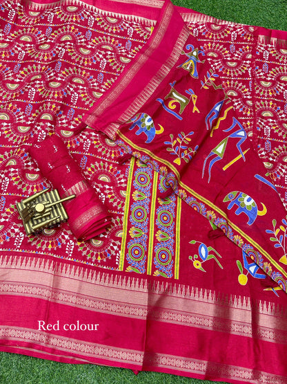 Beautiful Designer Chaitra Kalamkari Print Saree With Zari Boder