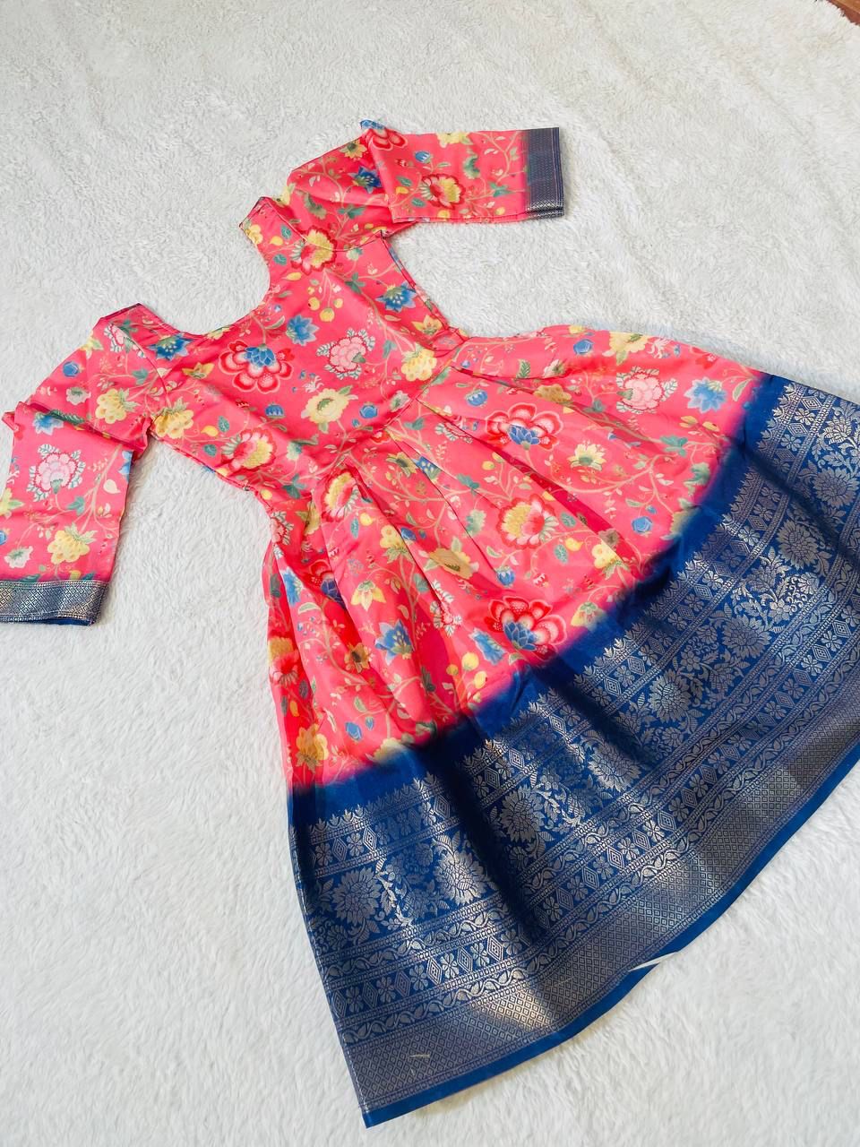 Beautiful Designer Kids Soft Zari Silk Gown
