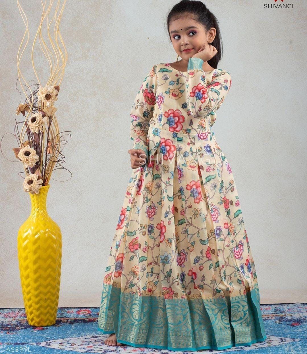 Beautiful Designer Kids Soft Zari Silk Gown