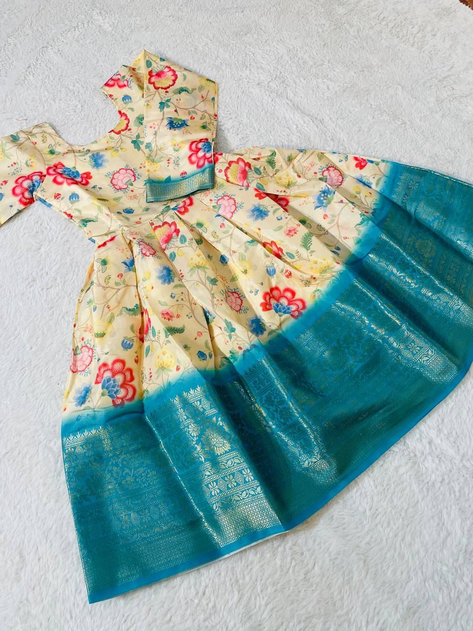 Beautiful Designer Kids Soft Zari Silk Gown