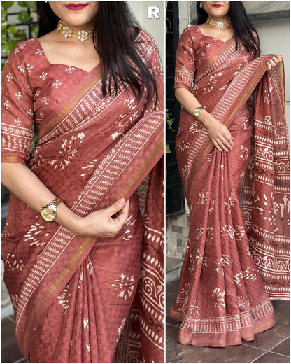 Party Wear Shivani Printed Cotton Jute Saree (699x6)