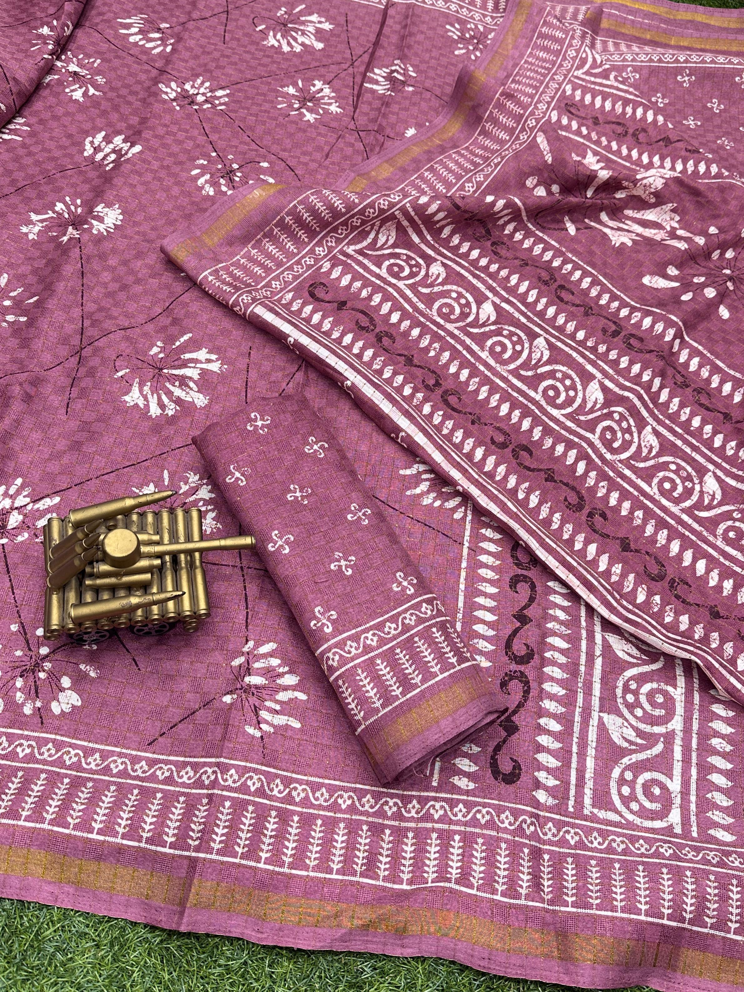 Party Wear Shivani Printed Cotton Jute Saree (699x6)