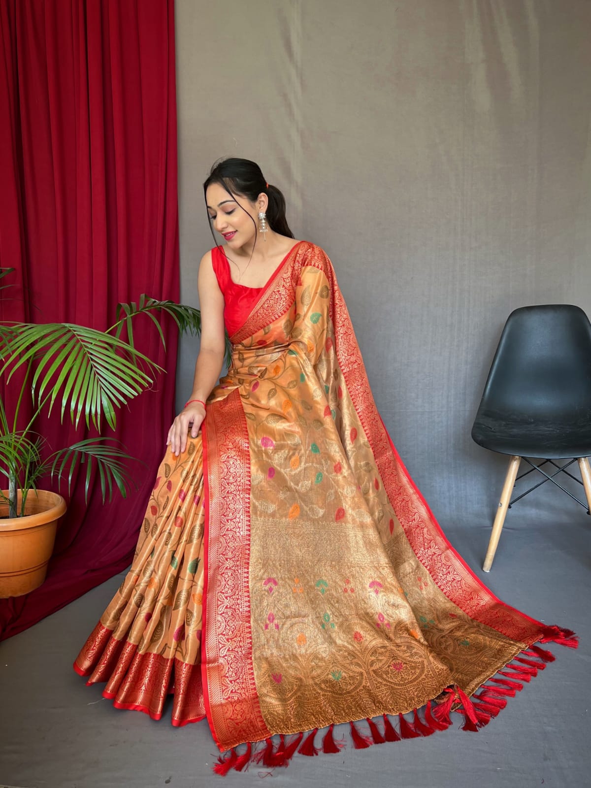 Beautiful Designer Sitara Jaal Pure Tissue Silk Saree