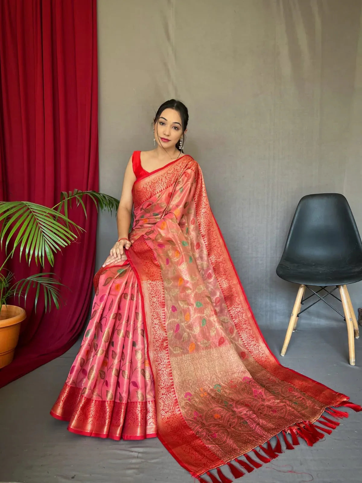 Beautiful Designer Sitara Jaal Pure Tissue Silk Saree