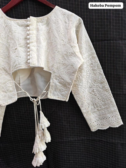 Designer Hakoba Pompom Pure Camric Hakoba Zara Blouse