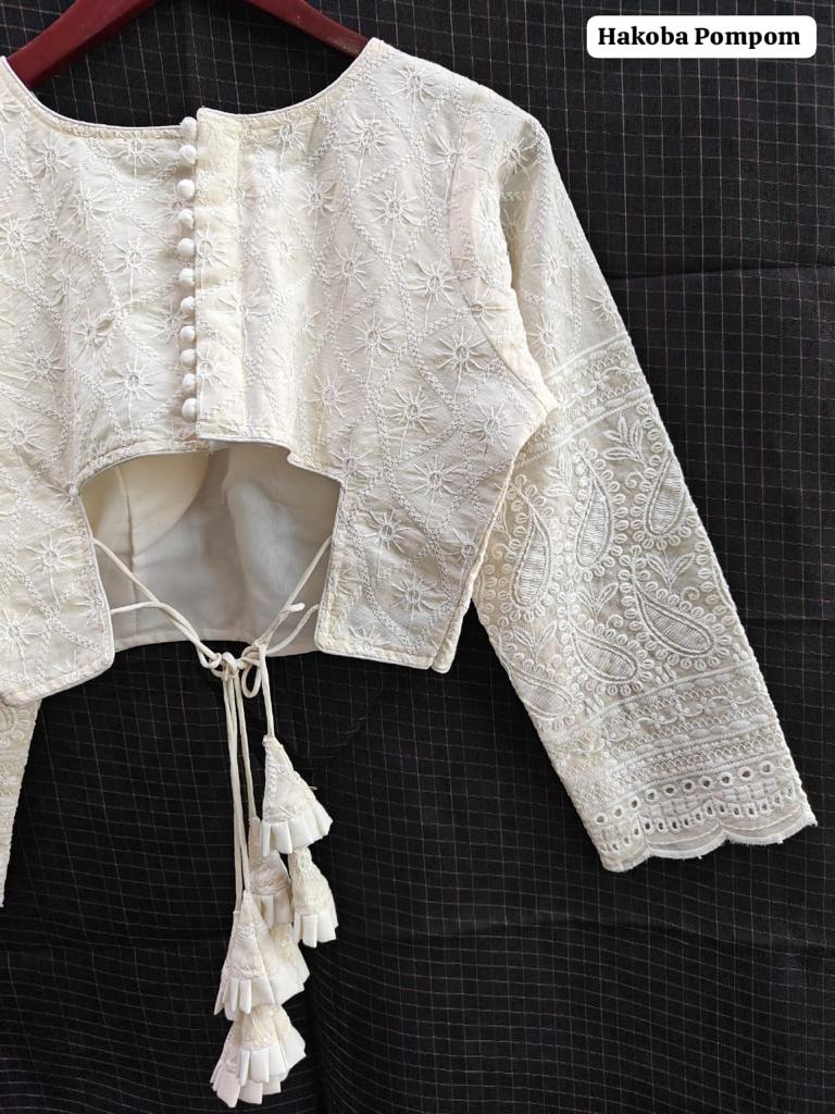 Designer Hakoba Pompom Pure Camric Hakoba Zara Blouse