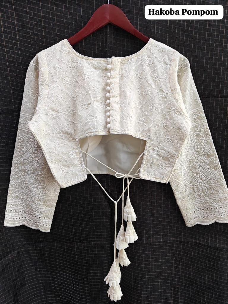 Designer Hakoba Pompom Pure Camric Hakoba Zara Blouse