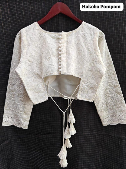 Designer Hakoba Pompom Pure Camric Hakoba Zara Blouse