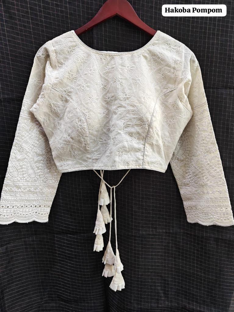 Designer Hakoba Pompom Pure Camric Hakoba Zara Blouse