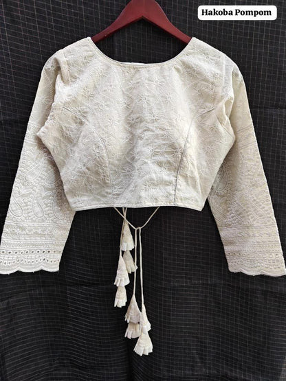 Designer Hakoba Pompom Pure Camric Hakoba Zara Blouse