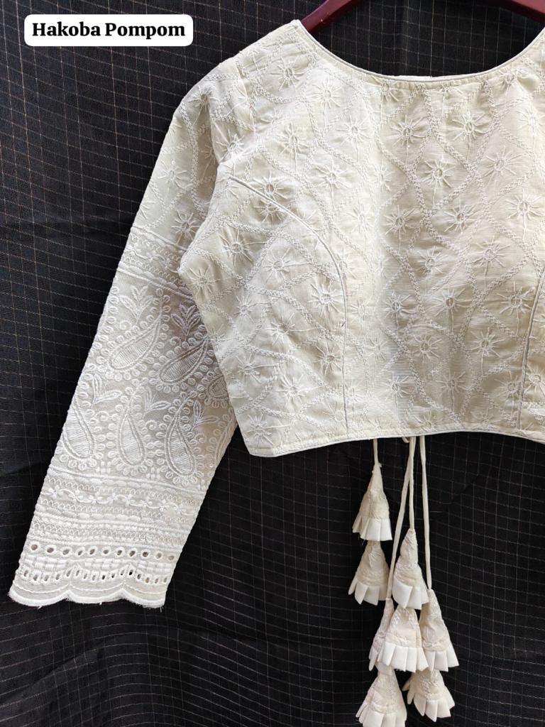 Designer Hakoba Pompom Pure Camric Hakoba Zara Blouse