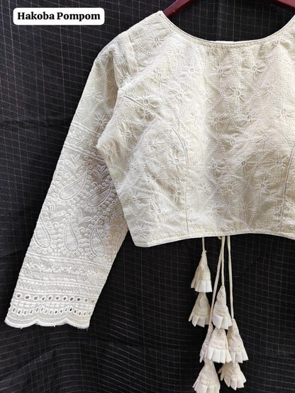 Designer Hakoba Pompom Pure Camric Hakoba Zara Blouse