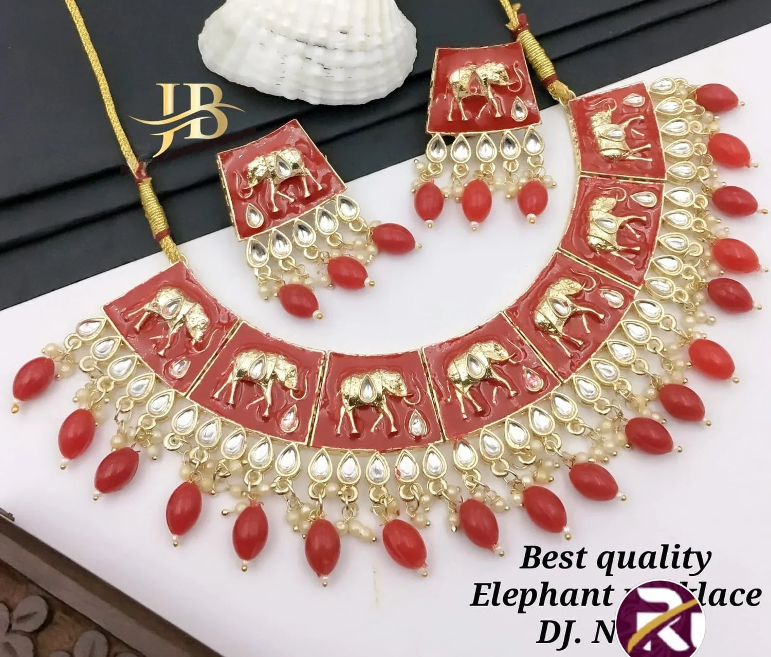 Beautiful Elephant Style Mina &amp; Kundan Necklace set with Earrings