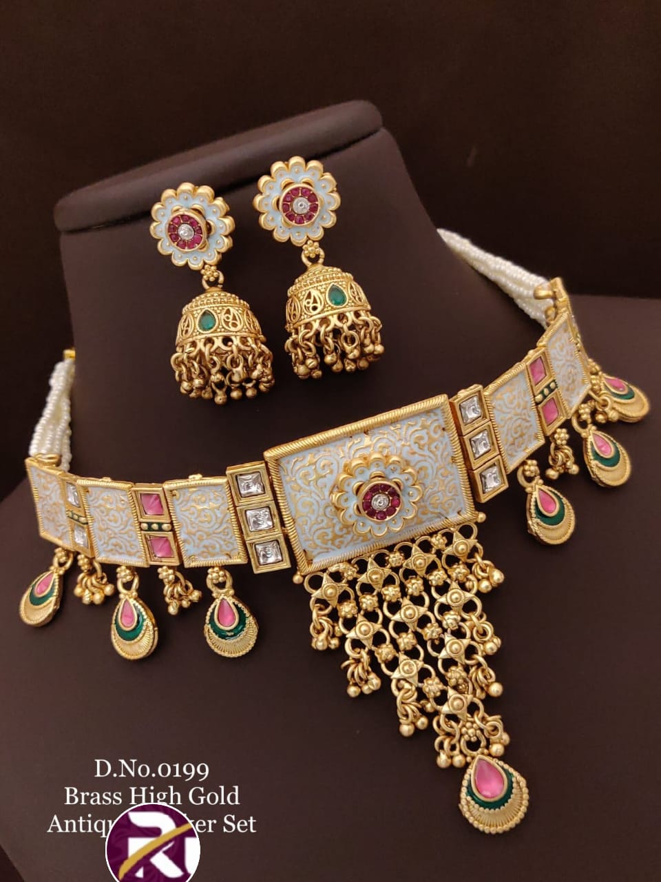 Rajwadi Polish Rajwadi Choker Set Beautiful Brass High Gold Plated