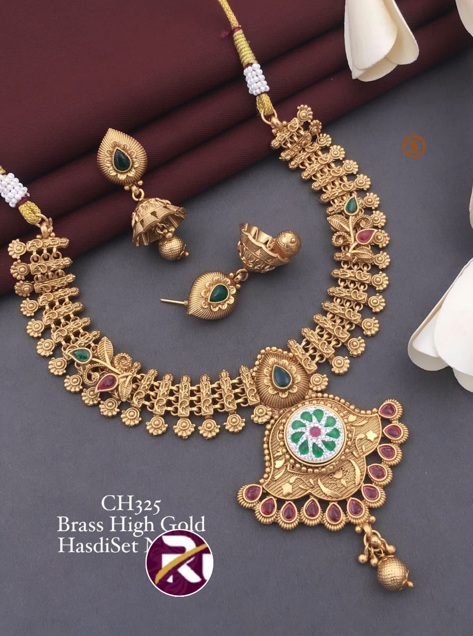 Rani Haar Pendant Traditional Gold Designs Beautiful Brass High Gold Plated  Antique Necklace Set With Earrings