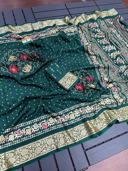 Beautiful Premium Bandhej Special Dola Silk Viscos Border Saree (799x6)
