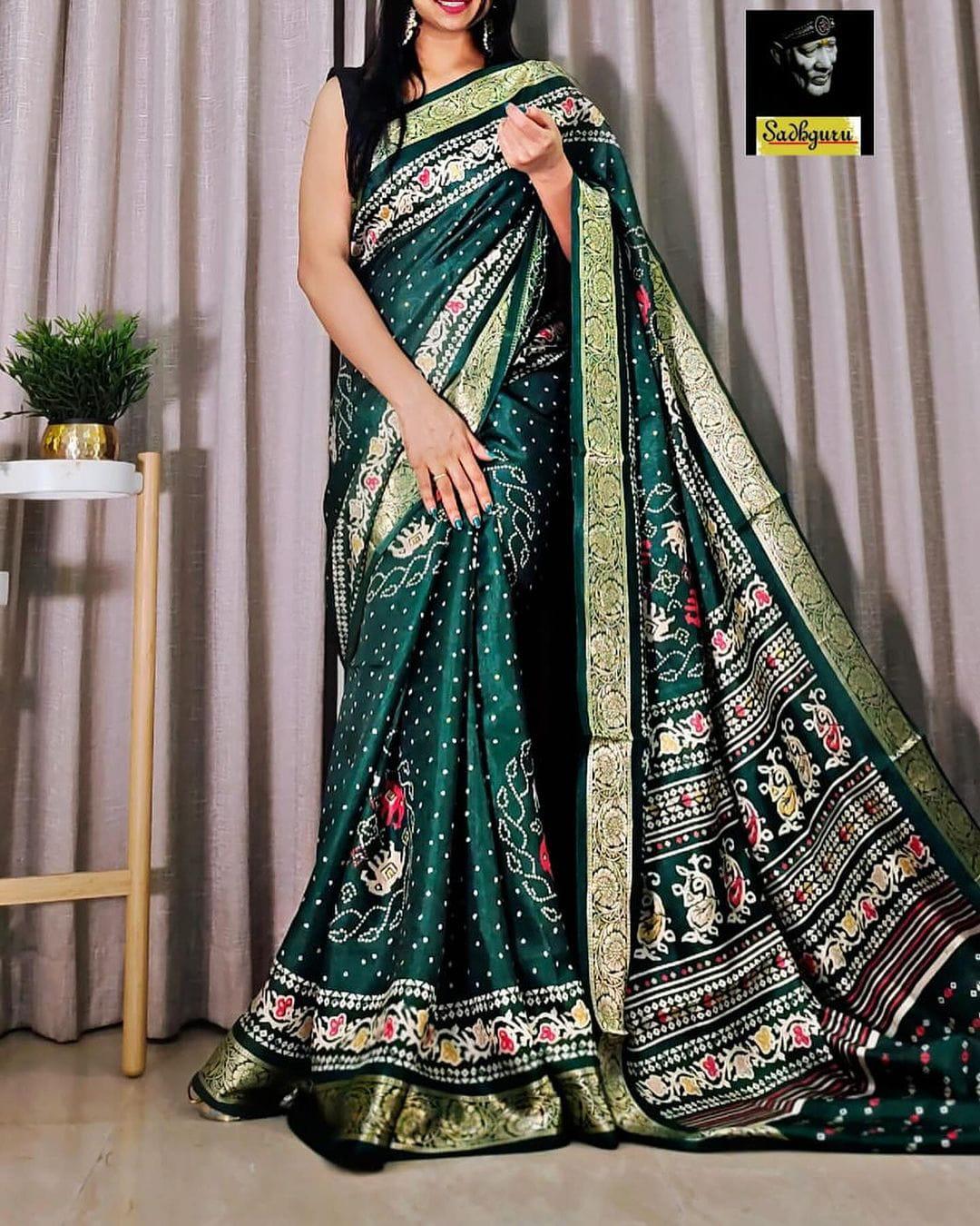 Beautiful Premium Bandhej Special Dola Silk Viscos Border Saree (799x6)
