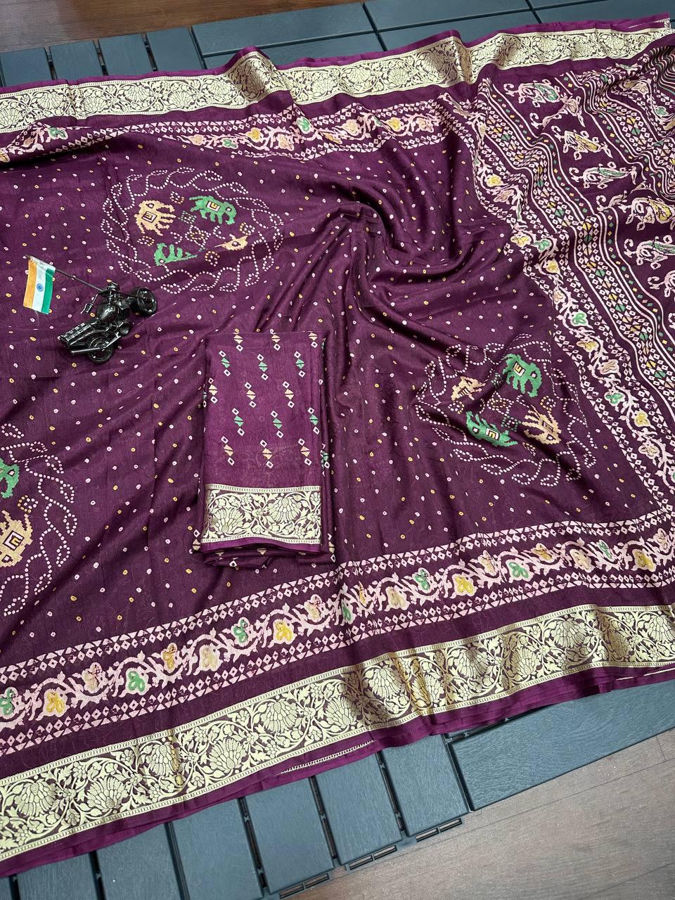 Beautiful Premium Bandhej Special Dola Silk Viscos Border Saree (799x6)