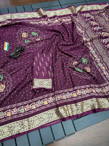 Beautiful Premium Bandhej Special Dola Silk Viscos Border Saree (799x6)