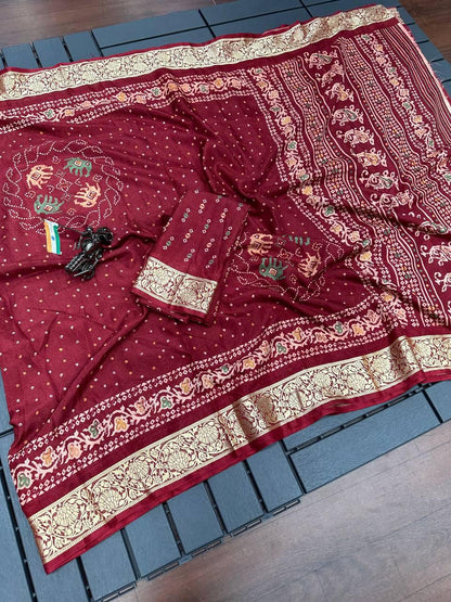 Beautiful Premium Bandhej Special Dola Silk Viscos Border Saree (799x6)