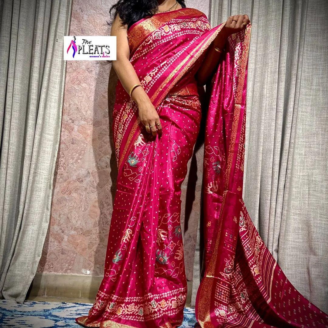 Beautiful Premium Bandhej Special Dola Silk Viscos Border Saree (799x6)
