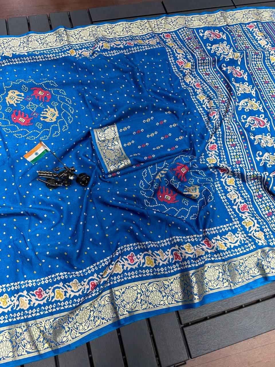 Beautiful Premium Bandhej Special Dola Silk Viscos Border Saree (799x6)