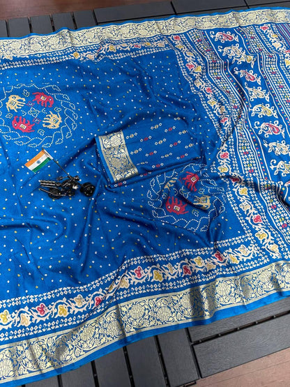 Beautiful Premium Bandhej Special Dola Silk Viscos Border Saree (799x6)
