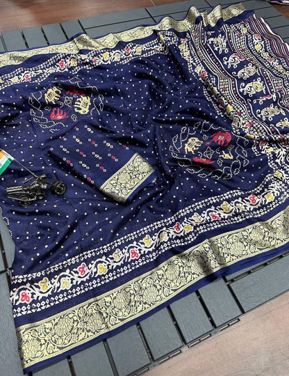 Beautiful Premium Bandhej Special Dola Silk Viscos Border Saree (799x6)