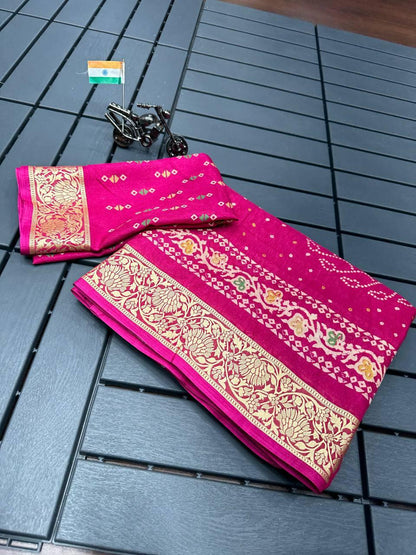 Beautiful Premium Bandhej Special Dola Silk Viscos Border Saree (799x6)