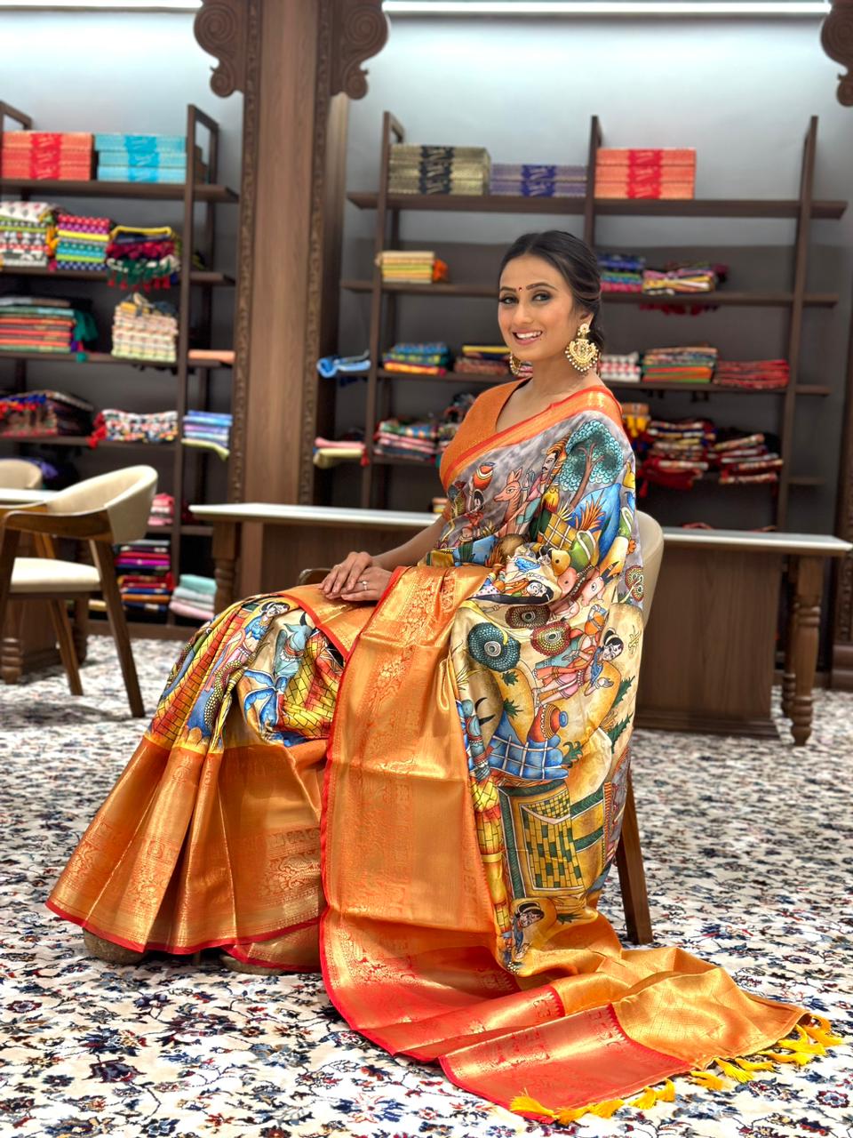 Pratibha Soft Banarasi Silk Kalamkari Saree