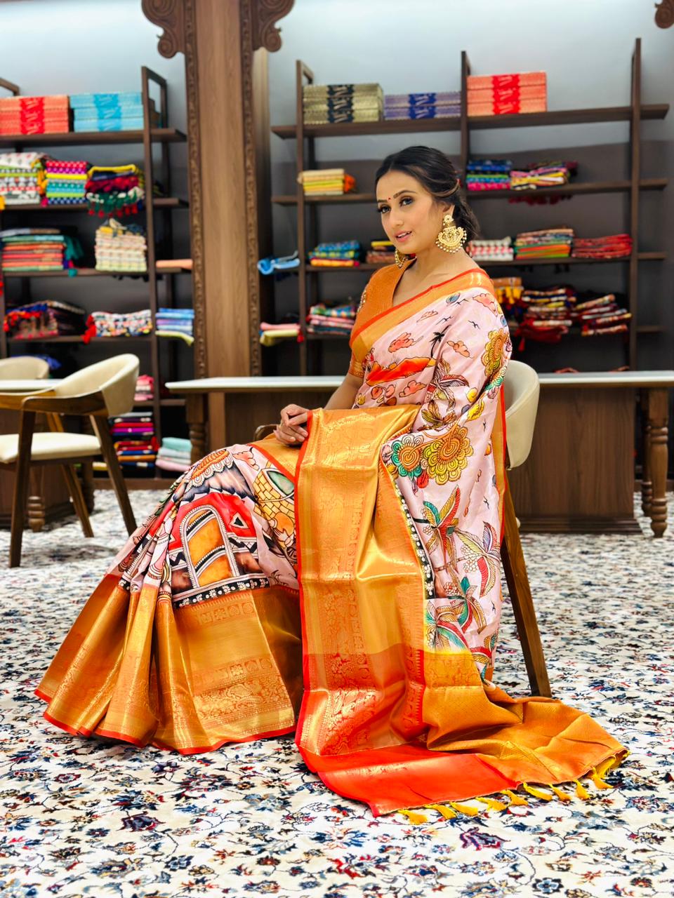 Pratibha Soft Banarasi Silk Kalamkari Saree