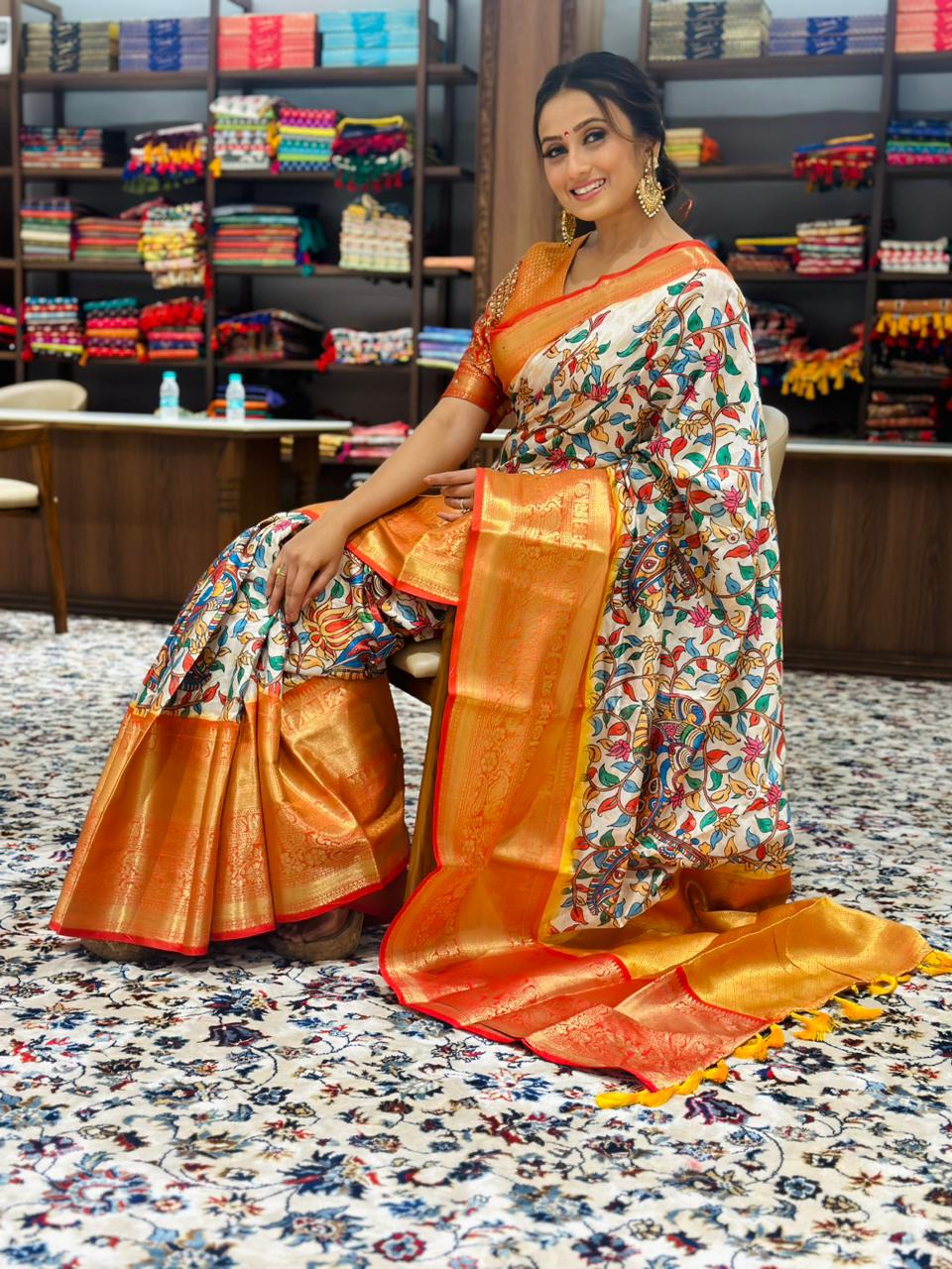 Pratibha Soft Banarasi Silk Kalamkari Saree