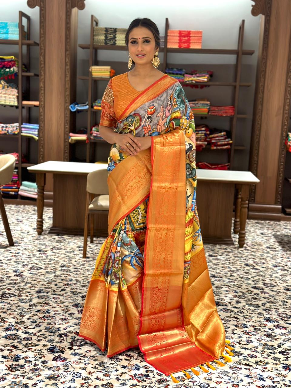 Pratibha Soft Banarasi Silk Kalamkari Saree