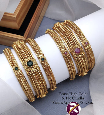 Beautiful Brass High Gold Plated Antique 6 Pcs Bangles