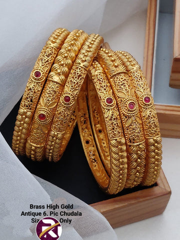 Beautiful Brass High Gold Plated Antique 6 Pcs Bangles